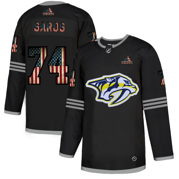 Nashville Predators #74 Juuse Saros Adidas Men Black USA Flag Limited NHL Jersey->nashville predators->NHL Jersey